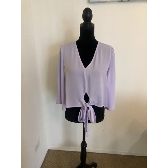 Tops - Shein Purple 3/4 Bell Sleeve Tie Crop Blouse Size Large NEW